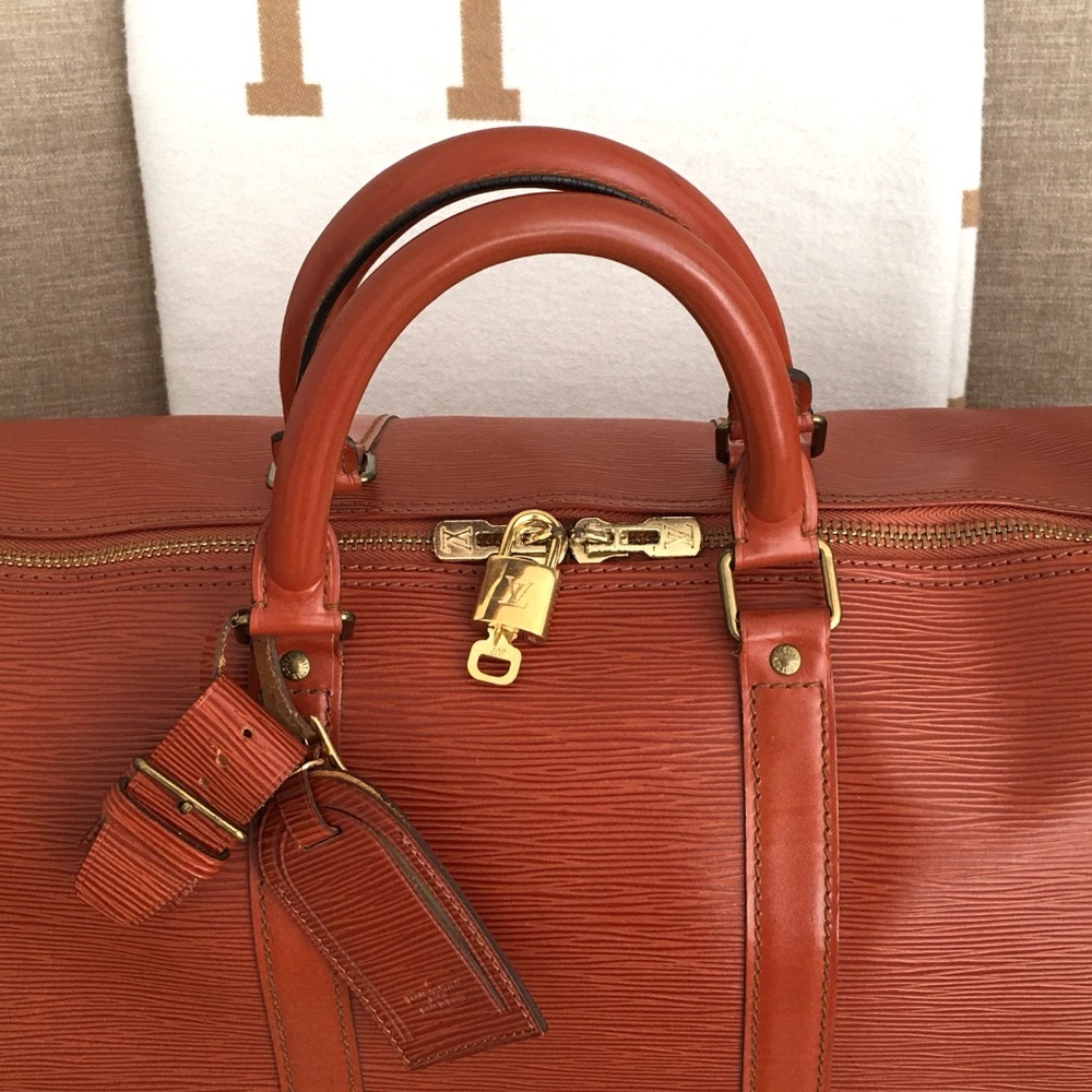 Authentic Louis Vuitton unisex Keepall 50 travel bag brown leather - Picture 10 of 16
